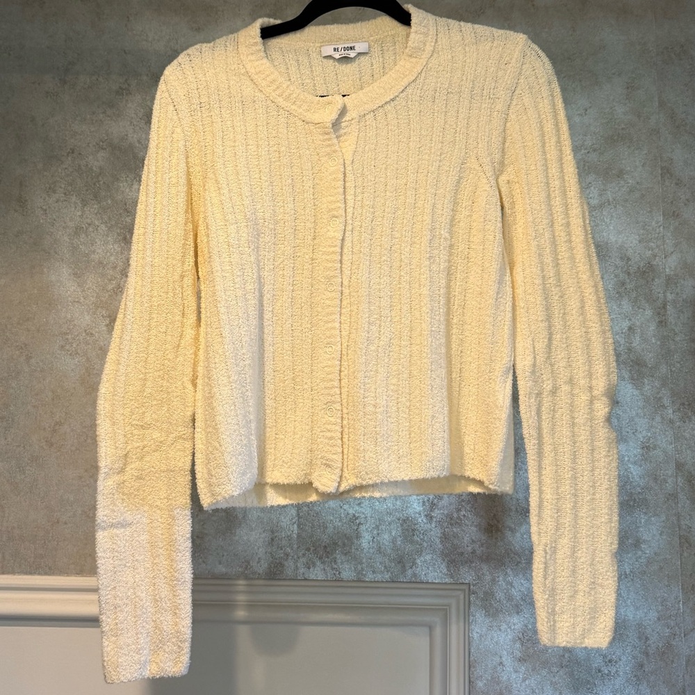 Re/Done Cream button up Cardigan Sweater size small